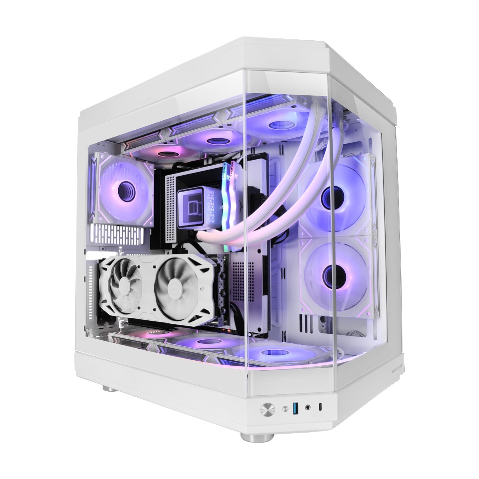 Mars Gaming MC-3T Case Gaming Custom ATX con Vetro Temperato Tripla Finestra, Supporto Raffreddamento Liquido, Doppia Camera Laterale, 3x Slot PCI Verticali, USB-C e USB 3.0, Blu