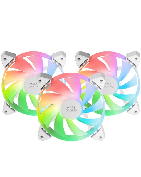 Mars Gaming MF-3A Kit di Ventole ARGB 120mm Ultra Silenziose - 3 pz, Illuminazione Rainbow 360°, Doppio Connettore