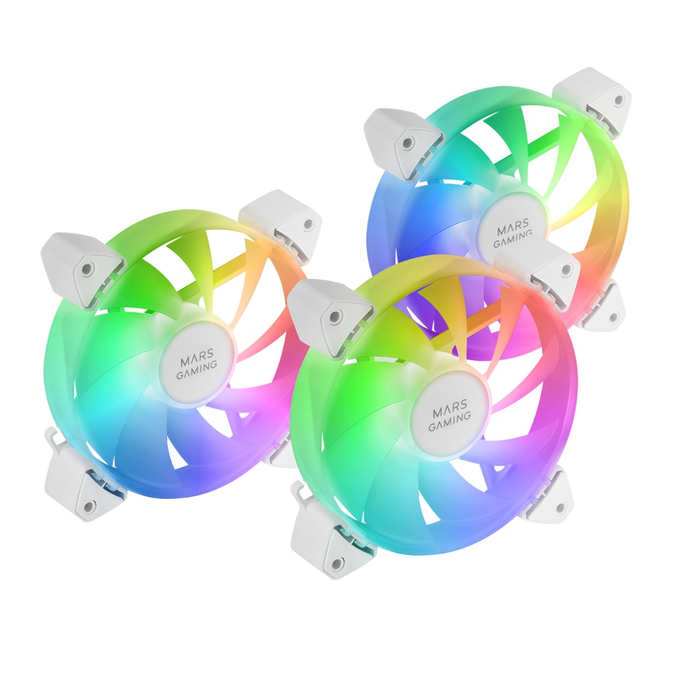 Mars Gaming MF-3A Kit di Ventole ARGB 120mm Ultra Silenziose - 3 pz, Illuminazione Rainbow 360°, Doppio Connettore