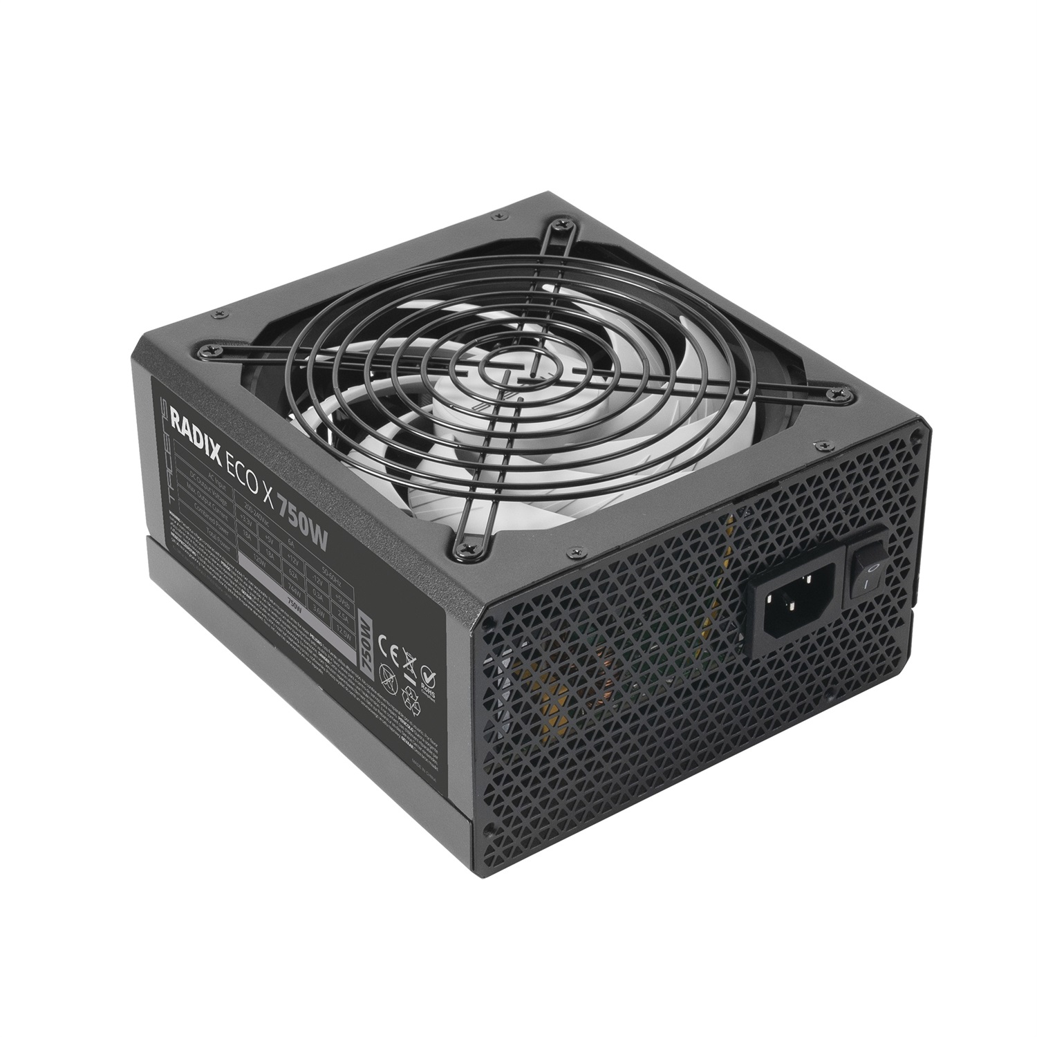 Tacens RADIX ECO X 750 Alimentatore PC ATX 750W 24-pin, Efficienza 87%, Ventola Ultra-Silenziosa AI-RPM 140mm, Garanzia 6 Anni, Cavi Piatta Extra-Lunghi, Nero