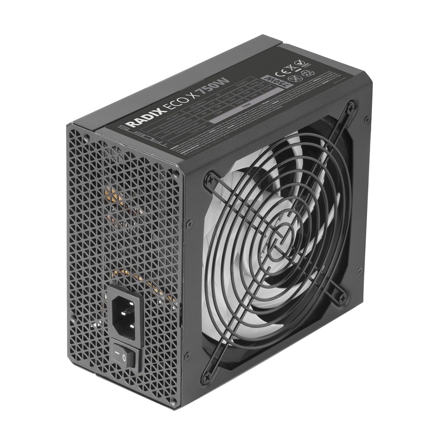 Tacens RADIX ECO X 750 Alimentatore PC ATX 750W 24-pin, Efficienza 87%, Ventola Ultra-Silenziosa AI-RPM 140mm, Garanzia 6 Anni, Cavi Piatta Extra-Lunghi, Nero
