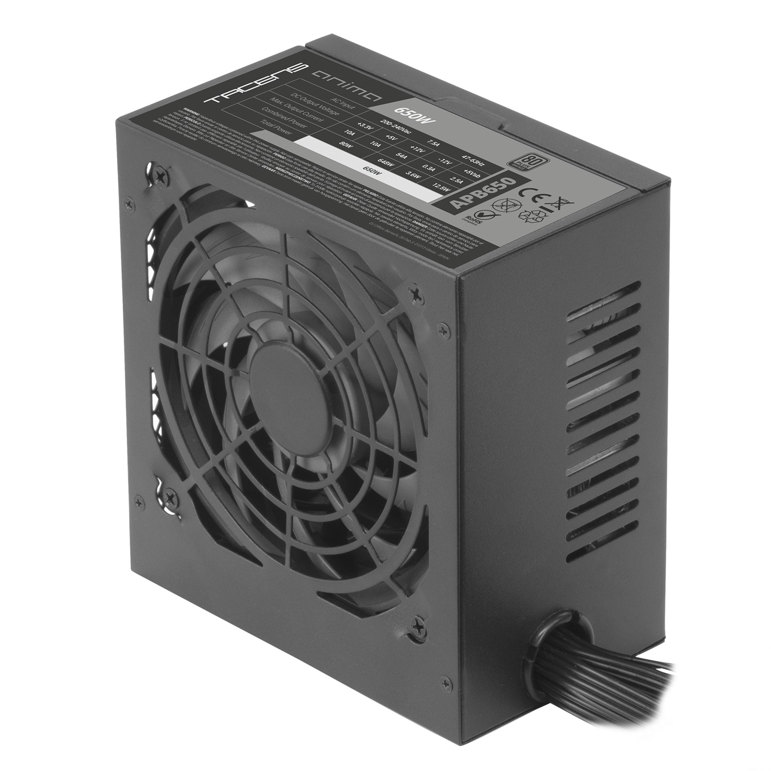 Tacens Anima APB650 Alimentatore PC ATX 650W 80Plus Bronze, Ventola Ultra-silenziosa 12cm, Cavi Piatta Extra-lunghi, Efficienza 85%, Tecnologie SMD e DC-DC, Nero