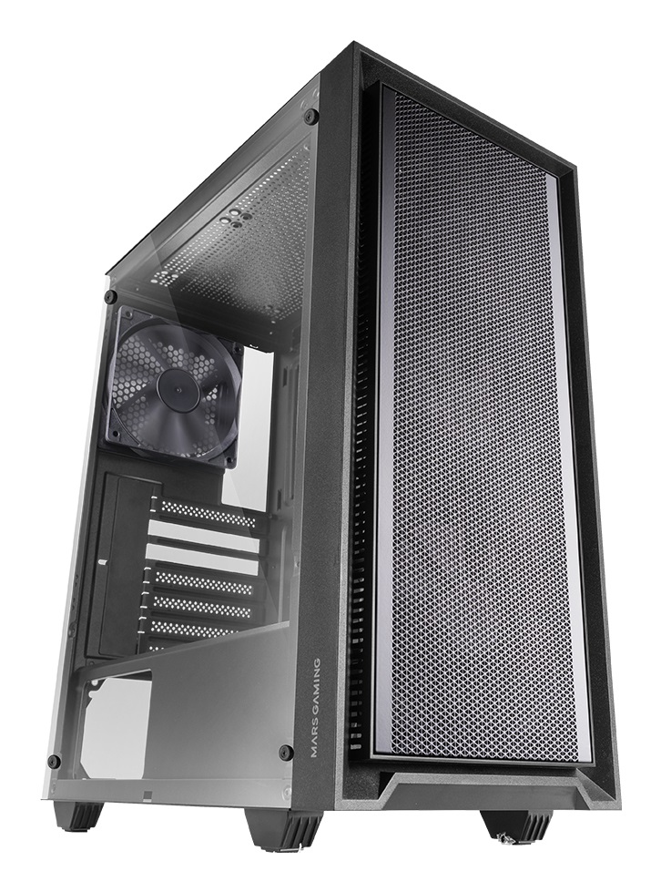 Mars Gaming MC-PMAX Case Professionale ATX con 4 Ventole FDB 120mm, Pannello Frontale Mesh, Finestra Laterale in Vetro Temperato, Design Semitorre Doppia Camera e Supporto per Raffreddamento Liquido - Nero
