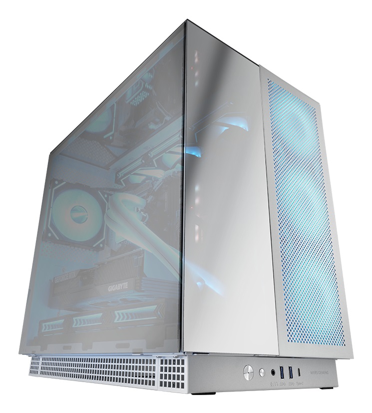 Mars Gaming MC-NOVA3 Case Gaming Custom XXL E-ATX con Triplo Vetro Cromato, Supporto Raffreddamento a Liquido, Alluminio Aerospaziale 2mm, Tower PC Doppia Camera, USB-C, Bianco