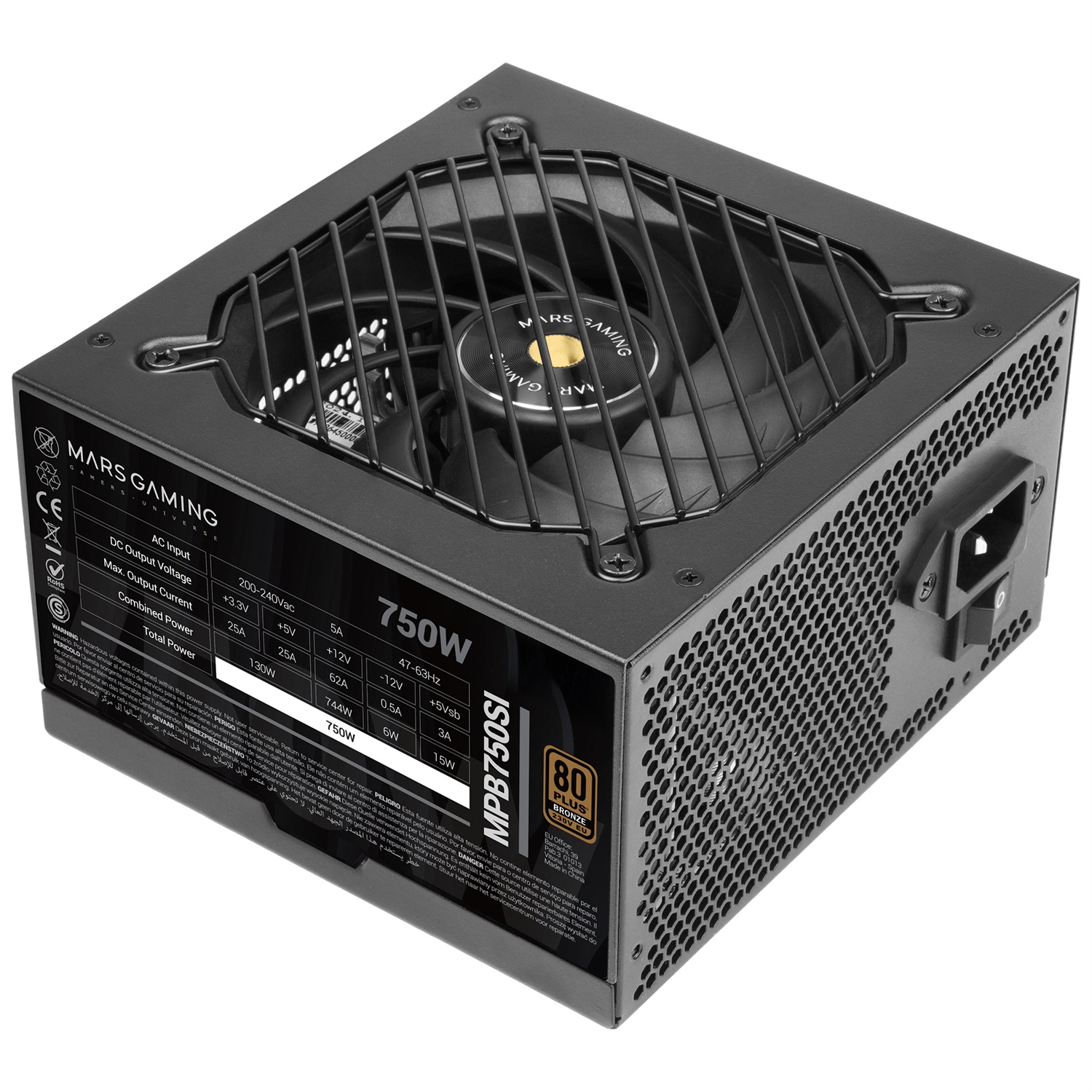 Mars Gaming MPB750SI Alimentatore PC ATX 750W 80Plus Bronze 90% Efficienza Ventola SI Extreme Silence Nucleo in Rame Nero
