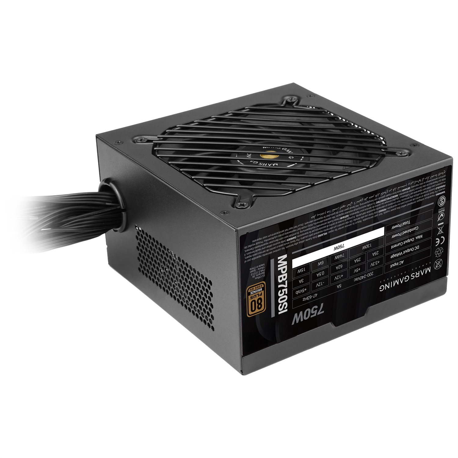 Mars Gaming MPB750SI Alimentatore PC ATX 750W 80Plus Bronze 90% Efficienza Ventola SI Extreme Silence Nucleo in Rame Nero