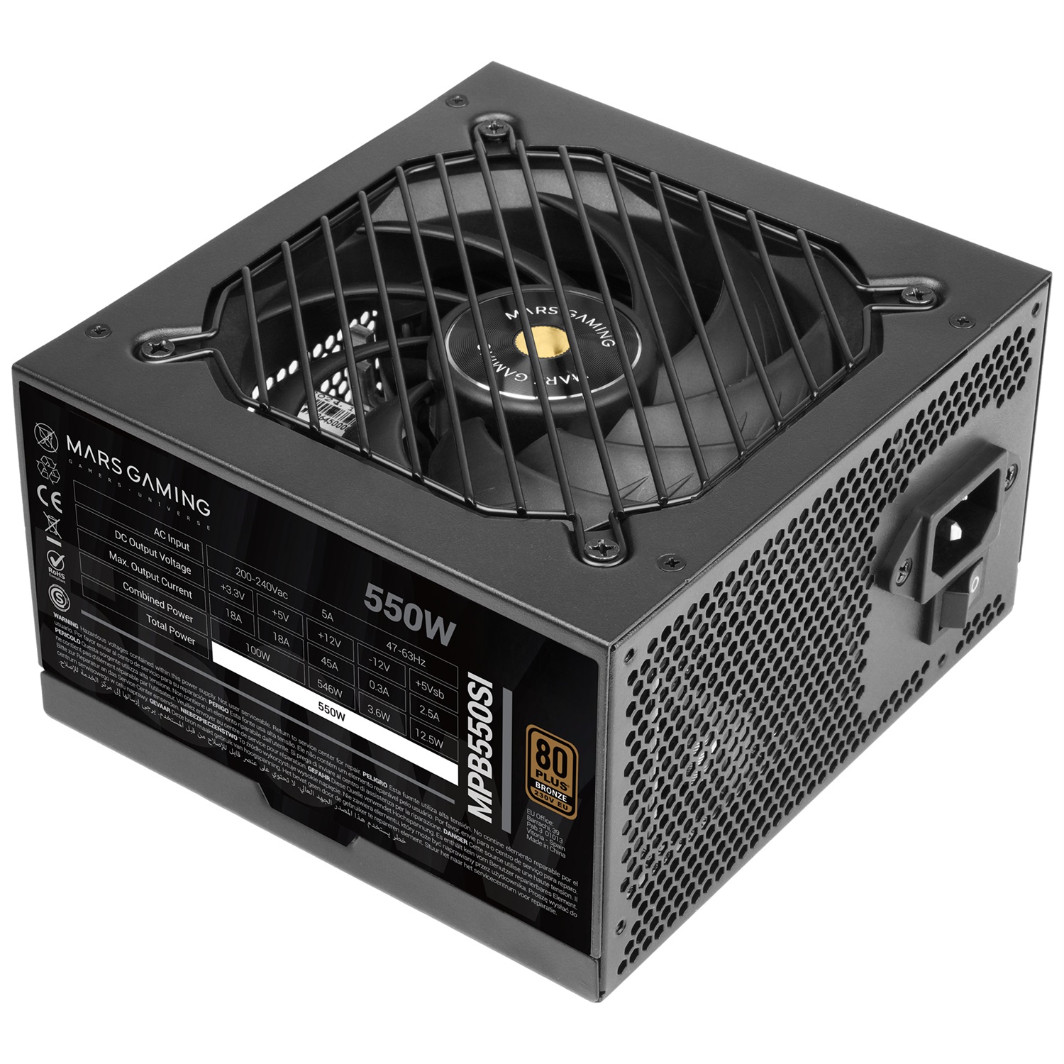 Mars Gaming MPB550SI Alimentatore PC ATX 550W 80 Plus Bronze, Ventola SI Extreme Silence, 90% Efficienza, 7 Anni di Garanzia