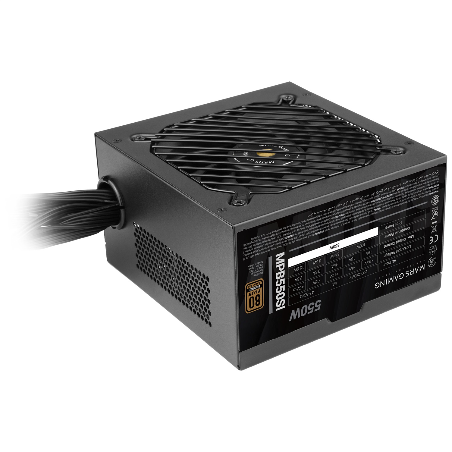 Mars Gaming MPB550SI Alimentatore PC ATX 550W 80 Plus Bronze, Ventola SI Extreme Silence, 90% Efficienza, 7 Anni di Garanzia