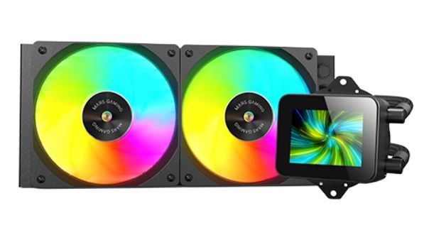 Mars Gaming ML-VISION240 Raffreddamento a Liquido AIO 500W con 2 Ventole ARGB, Schermo LCD IPS 4:3 Rotazione a 360°, Multisocket Universale, Nero
