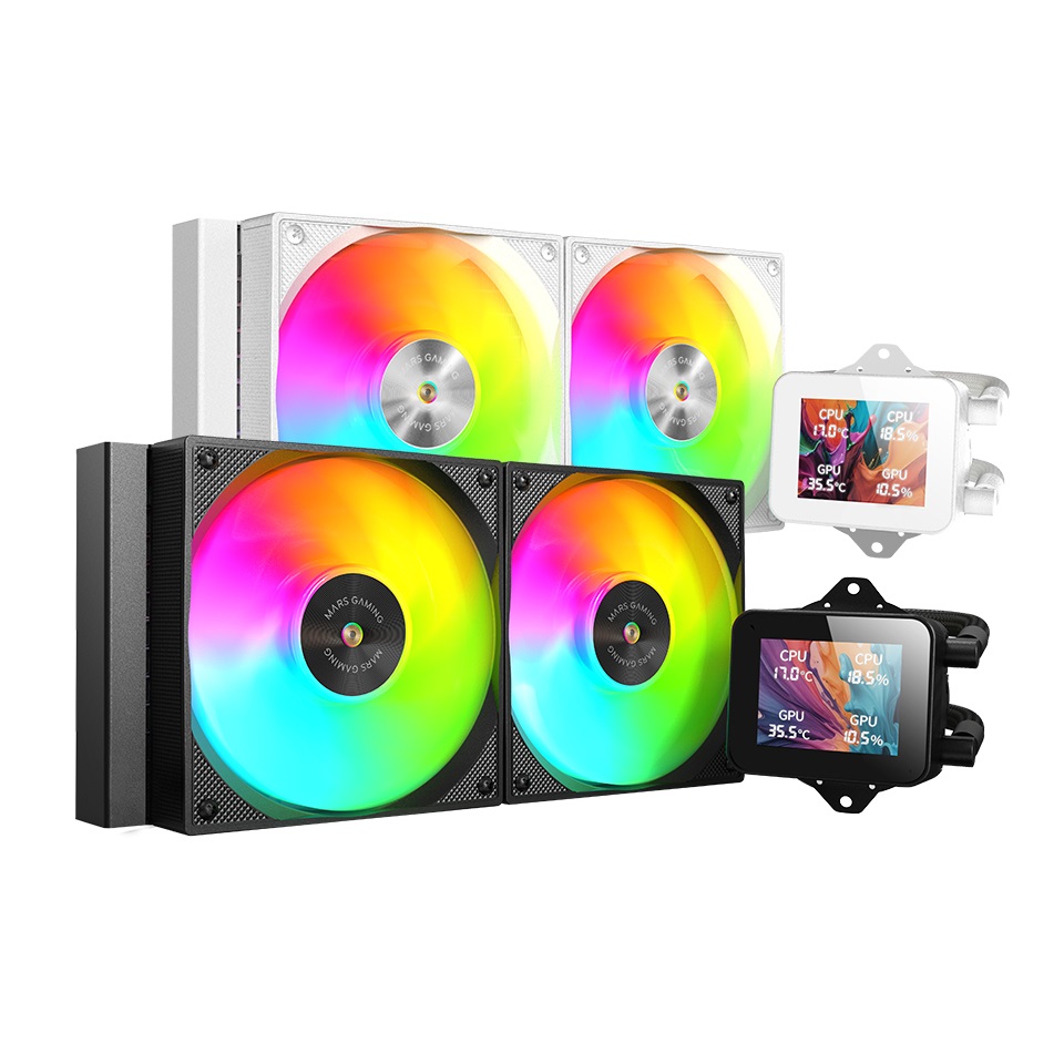 Mars Gaming ML-VISION240 Raffreddamento a Liquido AIO 500W con 2 Ventole ARGB, Schermo LCD IPS 4:3 Rotazione a 360°, Multisocket Universale, Nero