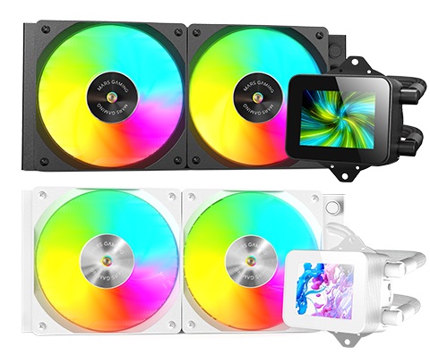 Mars Gaming ML-VISION240 Raffreddamento a Liquido AIO 500W con 2 Ventole ARGB, Nucleo in Rame e Alluminio FDB, Schermo LCD IPS 4:3 Rotazione a 360°, Multisocket Universale, Bianco