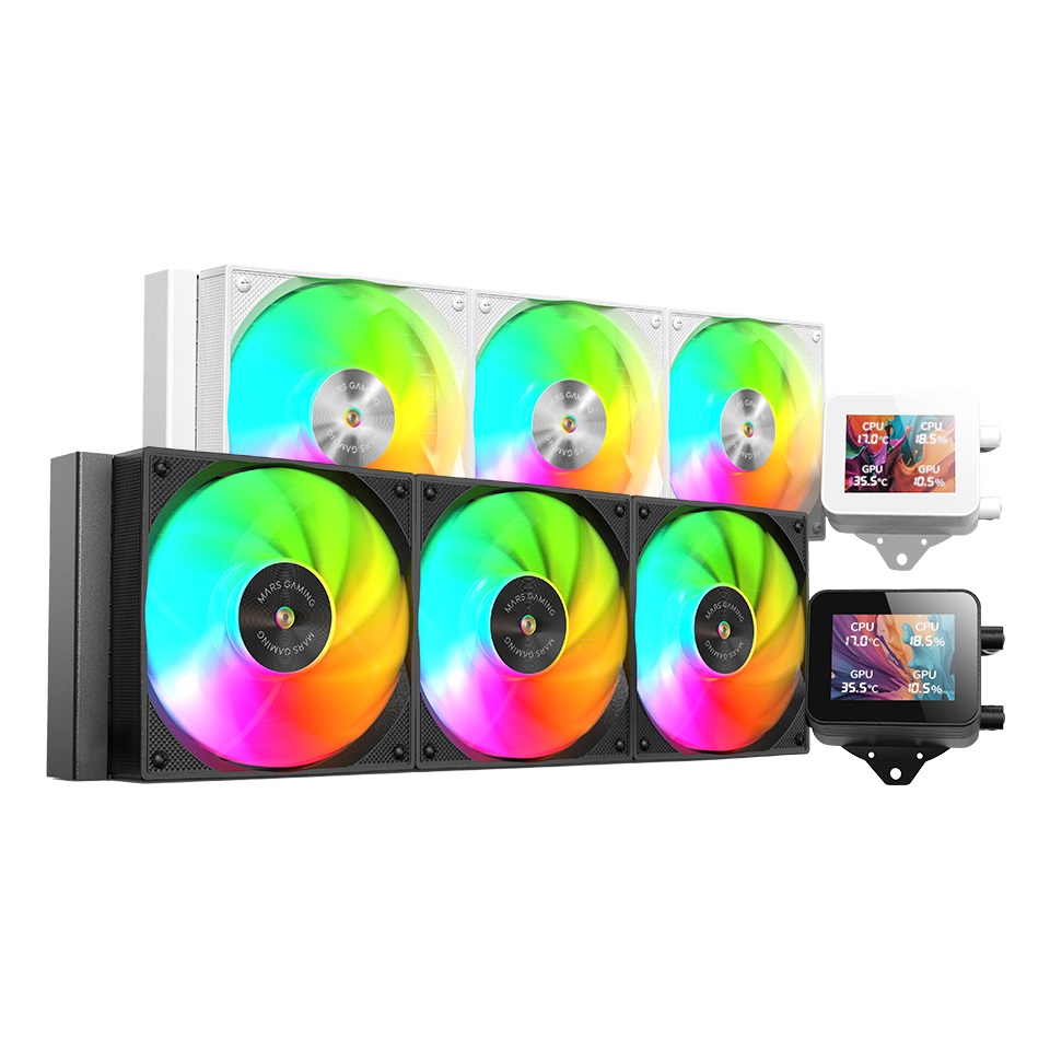Mars Gaming ML-VISION360 Raffreddamento a Liquido AIO 600W con 3 Ventole ARGB, Nucleo in Rame e Alluminio, Schermo LCD IPS 4:3 Rotazione a 360°, Multisocket Universale, Nero