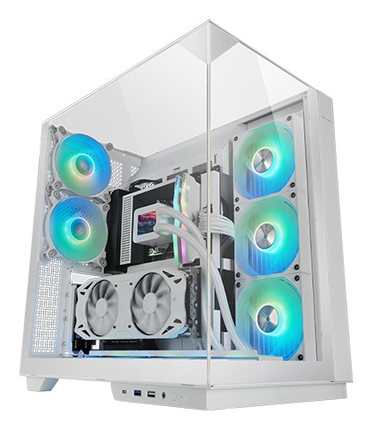 Mars Gaming MC-3GF Case da Gioco ATX Bianco con Triplo Vetro Temperato, 2 Ventole ARGB e Supporto Verticale per Schede Grafiche