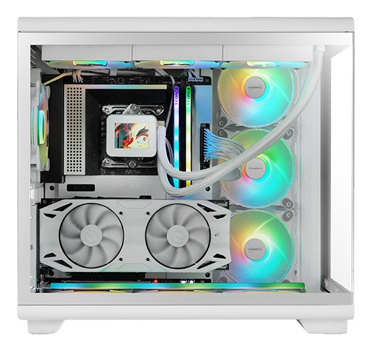 Mars Gaming MC-REV Case Gaming ATX Bianco con Doppio Vetro Temperato, 3 Ventole ARGB, Montaggio Verticale GPU e Supporto Raffreddamento a Liquido fino a 360mm