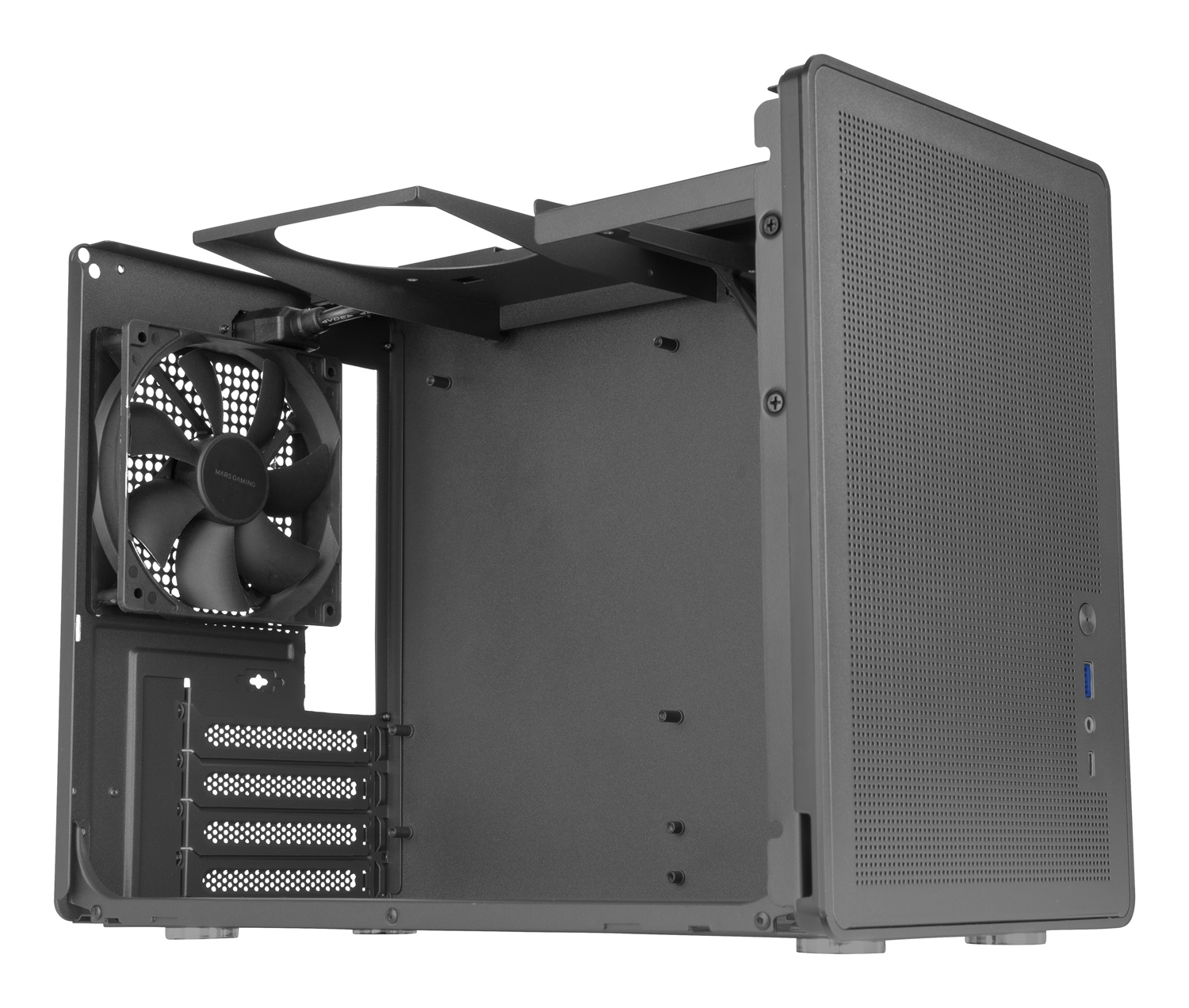 Mars Gaming MC-XPRO - Case MicroATX Ultrapcompatta con Pannelli Mesh, Ventola Posteriore 12cm, Raffreddamento Mesh 360°, Compatibile con PSU ATX e SFX, Mini-Tower PC USB-C, Nero