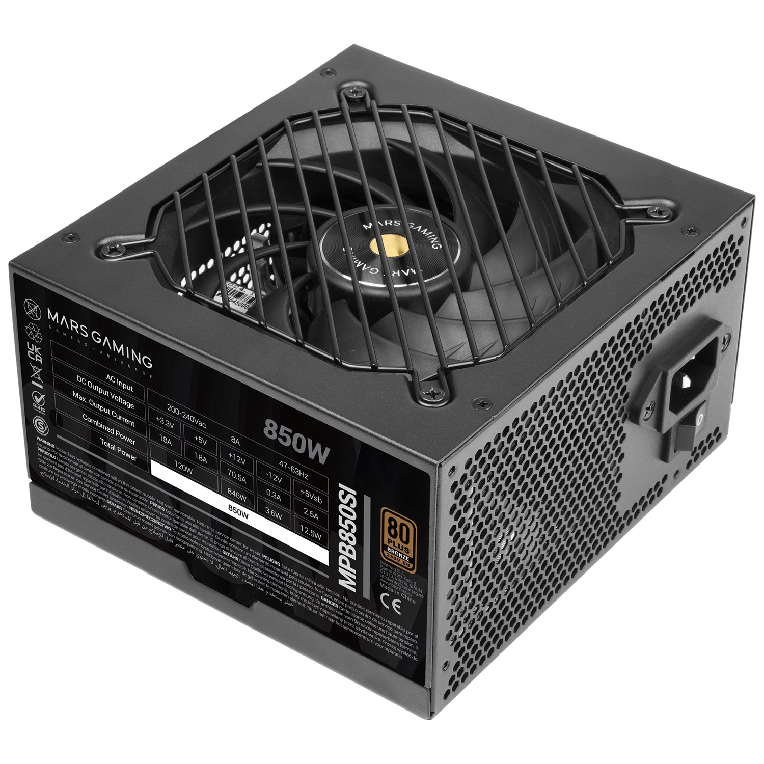 Mars Gaming MPB850SI Alimentatore PC ATX 850W 80Plus Bronze con Ventola SI Extreme Silence e 7 Anni di Garanzia