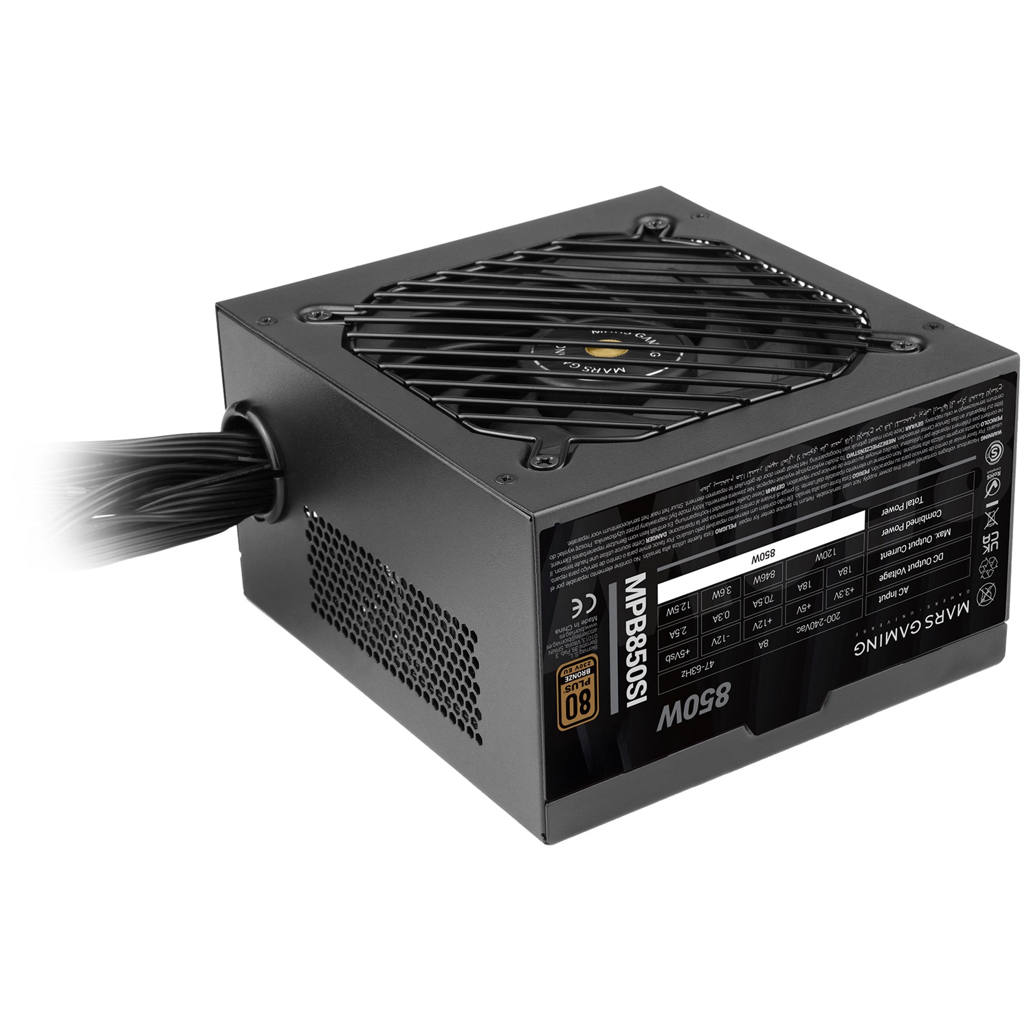 Mars Gaming MPB850SI Alimentatore PC ATX 850W 80Plus Bronze con Ventola SI Extreme Silence e 7 Anni di Garanzia