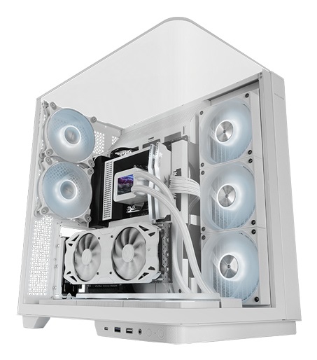 Mars Gaming MC-INFINIO Case Gaming ATX Bianco con Vetro Temperato Curvato, 2 Ventole ARGB 120mm, Montaggio Verticale GPU e Supporto Raffreddamento a Liquido fino a 360mm