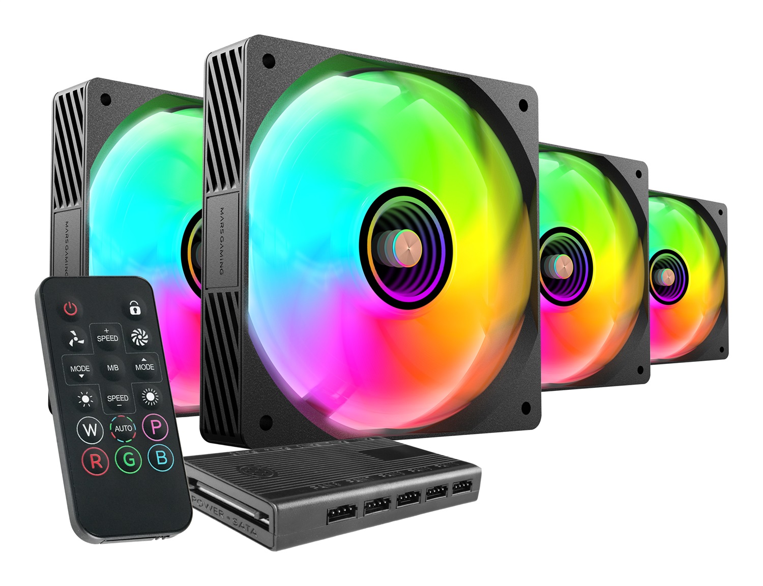 Mars Gaming MF-SI4KIT - Kit 4x Ventole Ultra Silenziose 120mm con Illuminazione ARGB Infinity Mirror, Cuscinetti FDB, Nucleo in Rame, Telecomando e HUB, Compatibilità Totale ARGB, Nero