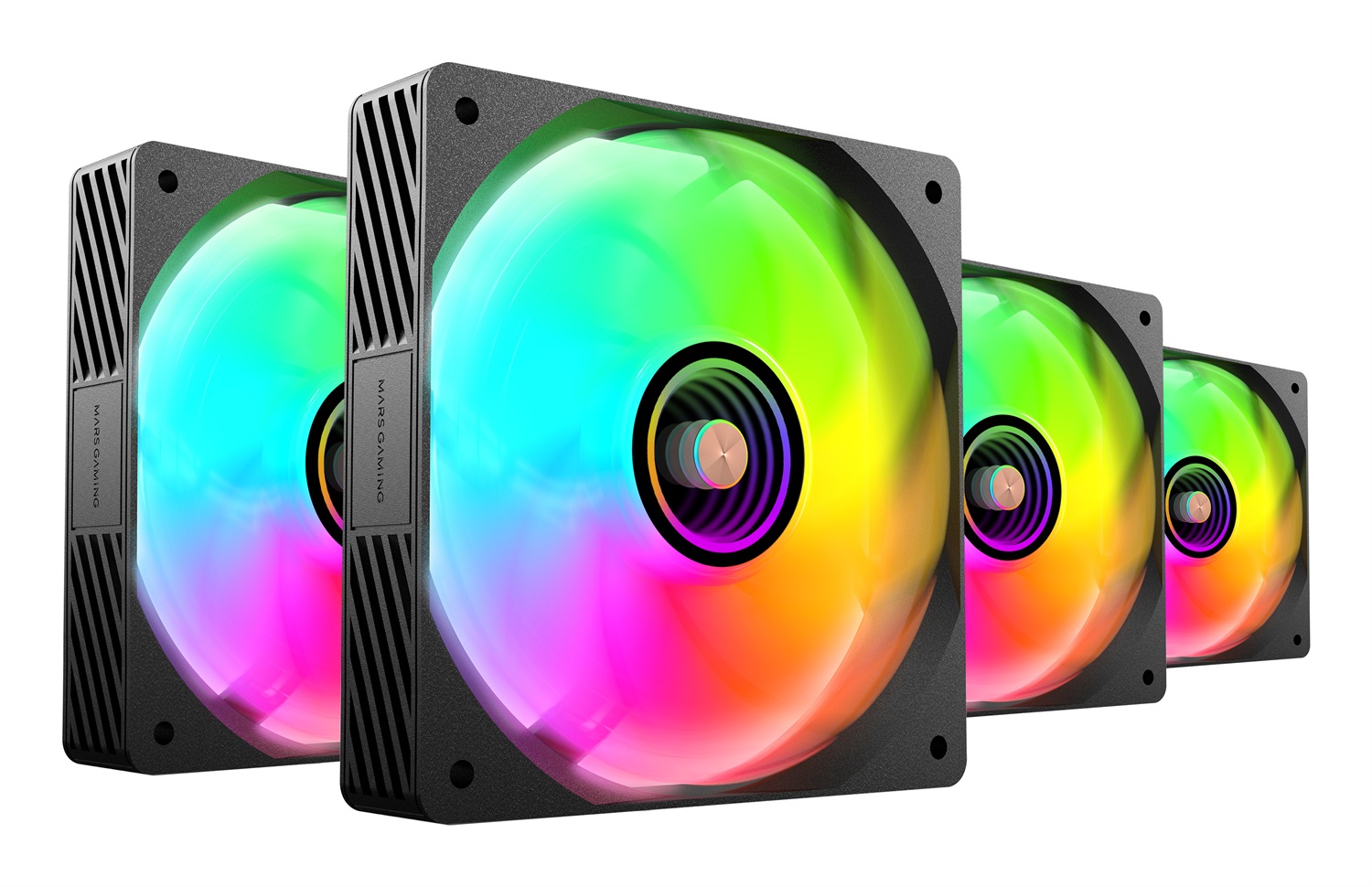 Mars Gaming MF-SI4KIT - Kit 4x Ventole Ultra Silenziose 120mm con Illuminazione ARGB Infinity Mirror, Cuscinetti FDB, Nucleo in Rame, Telecomando e HUB, Compatibilità Totale ARGB, Nero