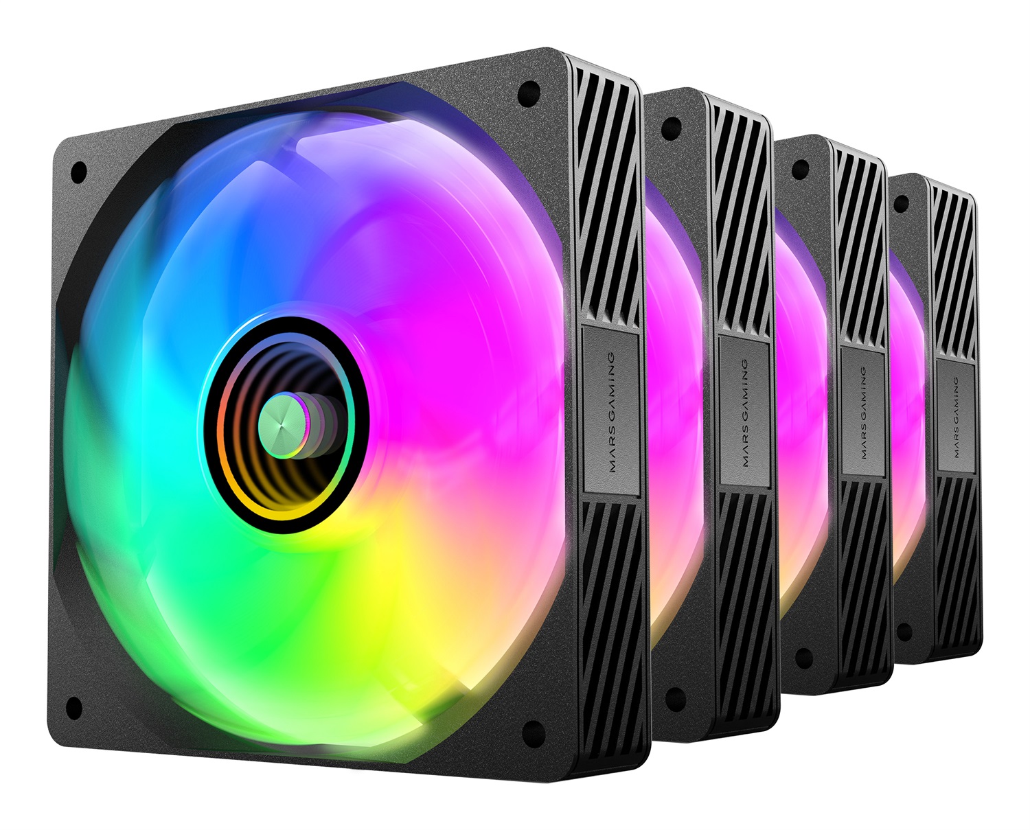 Mars Gaming MF-SI4KIT - Kit 4x Ventole Ultra Silenziose 120mm con Illuminazione ARGB Infinity Mirror, Cuscinetti FDB, Nucleo in Rame, Telecomando e HUB, Compatibilità Totale ARGB, Nero