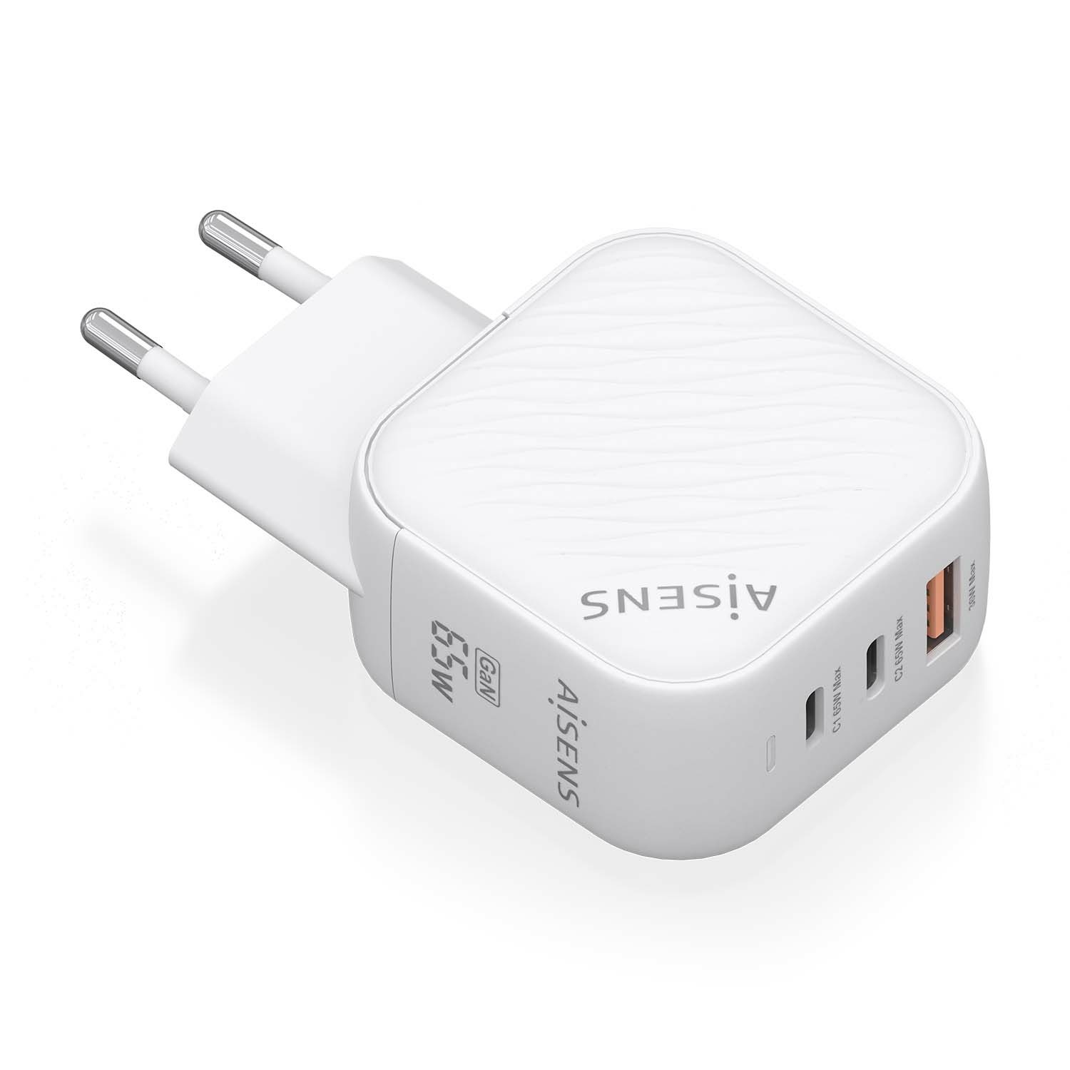 AISENS Caricatore GaN 65W con 2 USB C PD3.0 QC4.0 e 1 USB A QC3.0 - Ricarica rapida Bianco