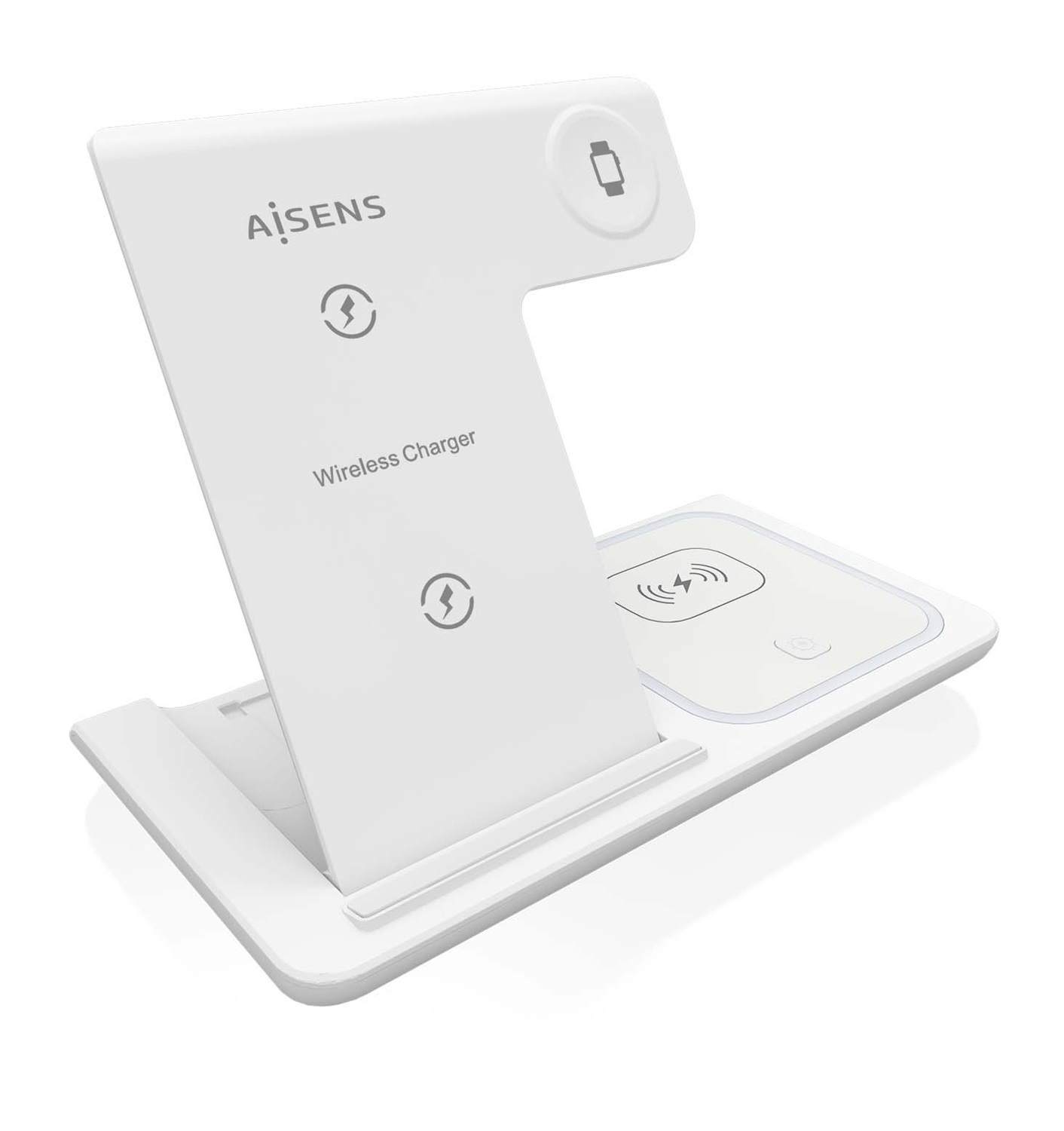 AISENS Caricatore Wireless USB-C 3 in 1 da 15 W per Smartphone, Apple Watch e Auricolari - Bianco