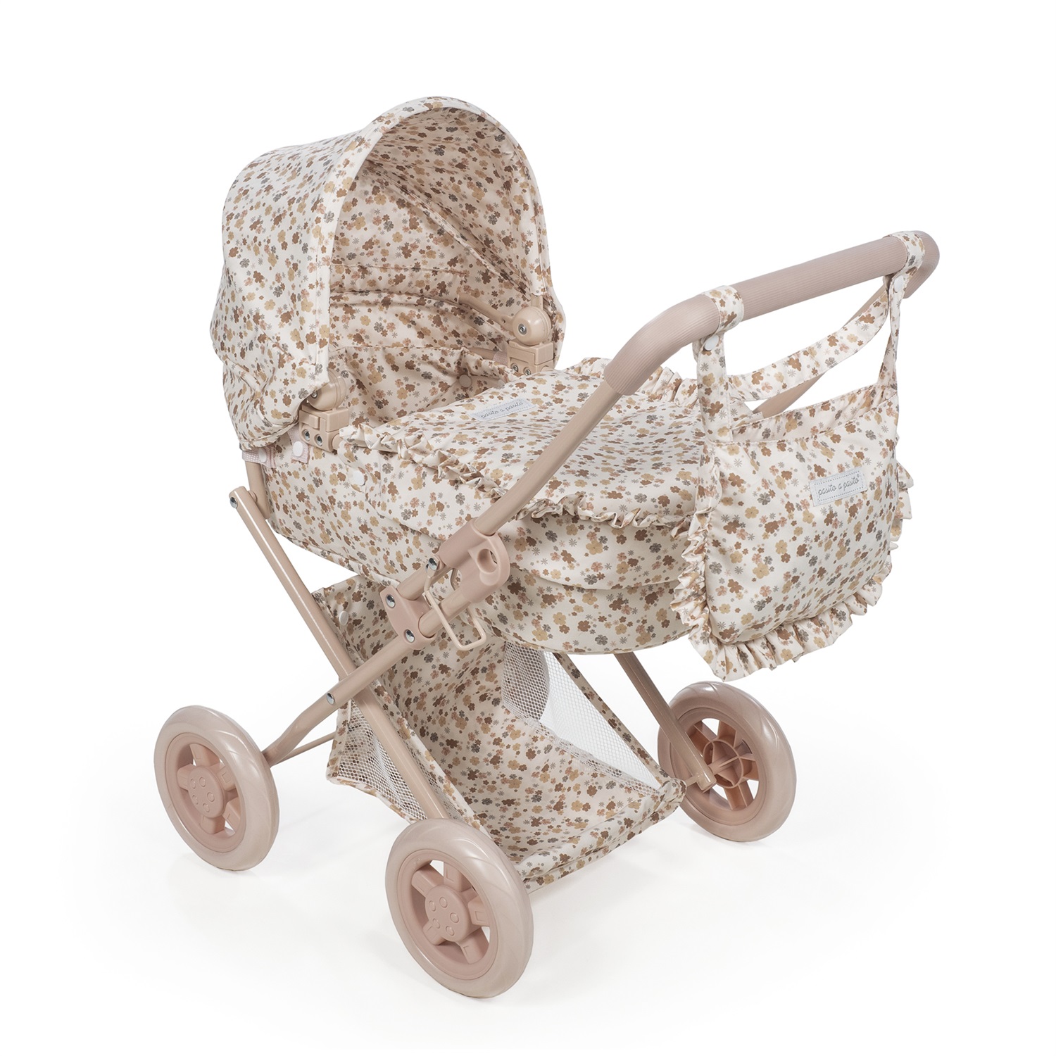 Pasito a Pasito Carrozzina per Bambole Somerset - Stampa Floreale Multicolore, Pieghevole, con Borsa Porta Accessori e Cestino Spesa, per Bambole 30-42 cm, Età 3-4 Anni