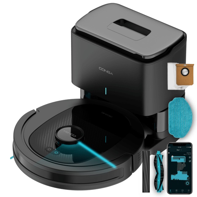 Cecotec Conga 8490 Ultimate Ultra Power Home - Robot Aspirapolvere e Lavapavimenti 4 in 1 con Navigazione Laser, Controllo APP, Base Autopulizia 2,5 L, 7000 Pa e Spazzola Centrale in Silicone per Animali