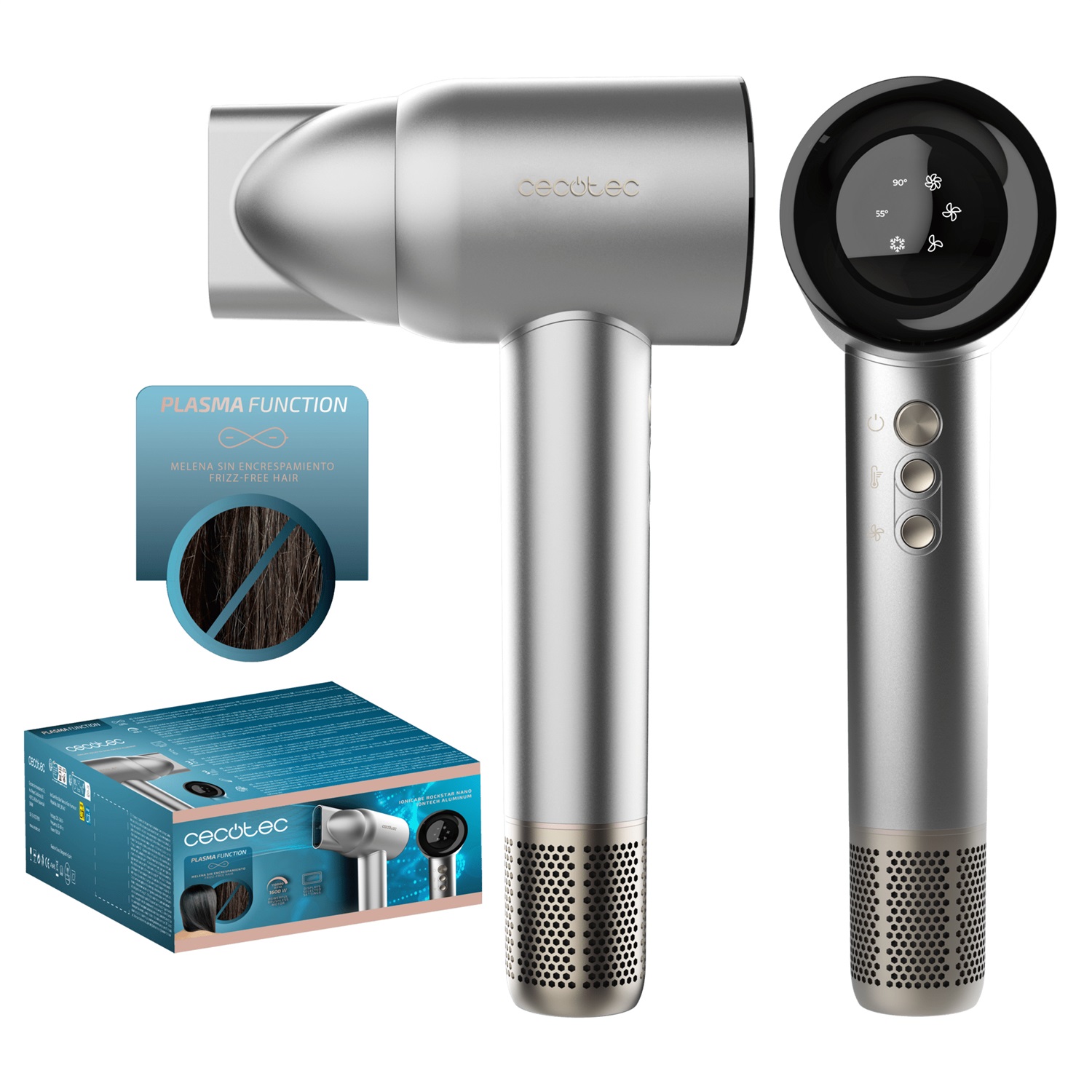 Cecotec IoniCare RockStar Nano IonTech Aluminum Asciugacapelli 1600 W con Funzione Ionica, Controllo Intelligente del Calore e 3 Temperature