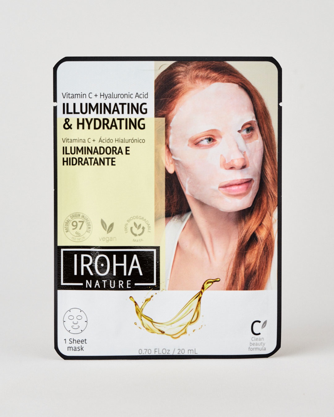 Iroha Nature Maschera Viso Illuminante e Idratante con Vitamina C Pura e Acido Ialuronico - 20 ml, 100% Biodegradabile