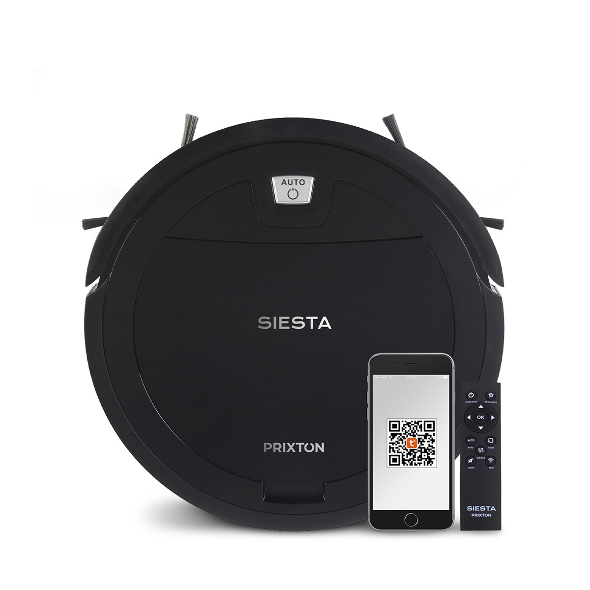 PRIXTON Siesta Robot Aspirapolvere 1000Pa, WiFi, App Programmabile, Ultra Piatto 5,6 cm, Colore Nero