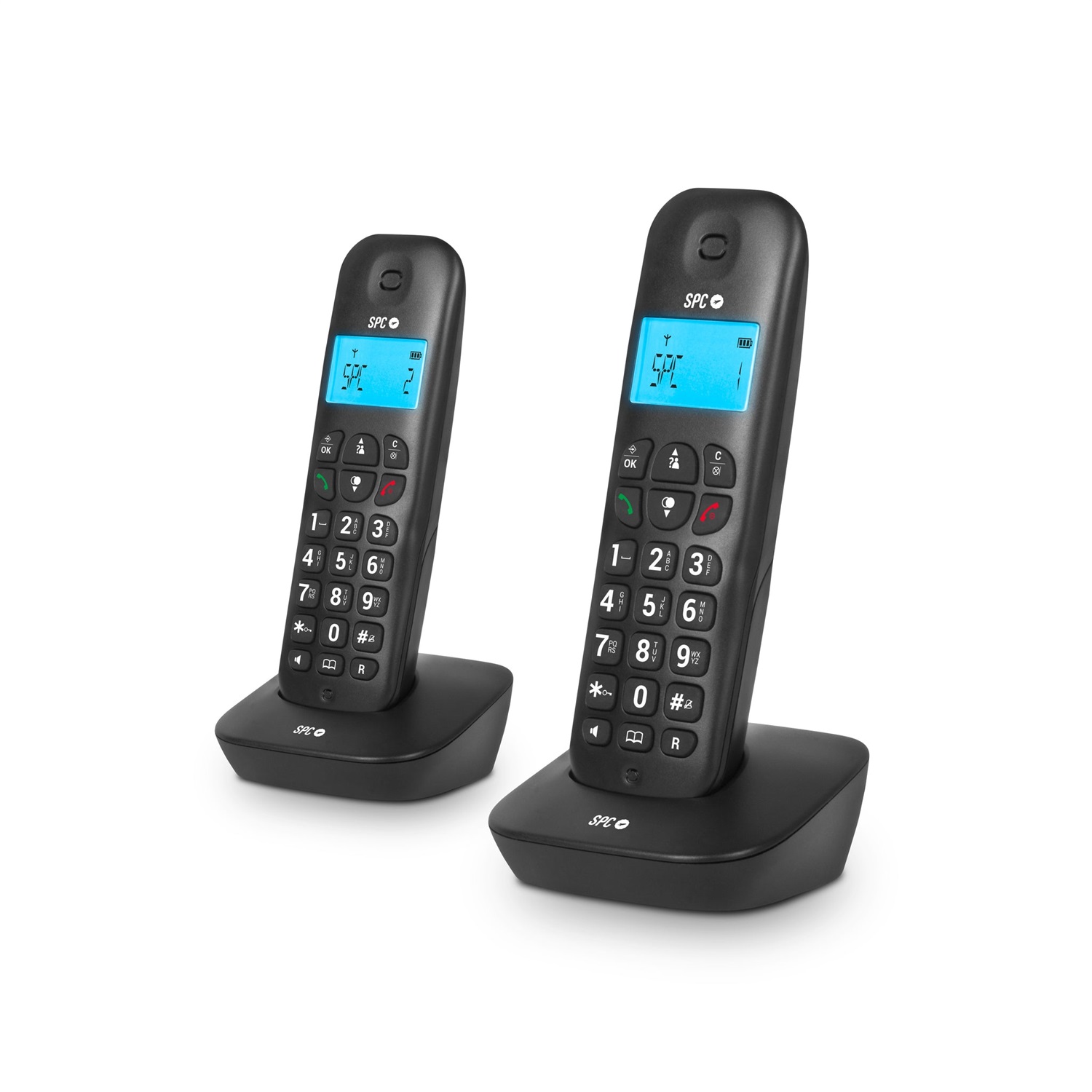 SPC Air Pro Duo - Telefono fisso cordless con display illuminato, ID chiamante, vivavoce, modalità Mute, rubrica a 20 contatti, compatibilità GAP e modalità ECO - Nero