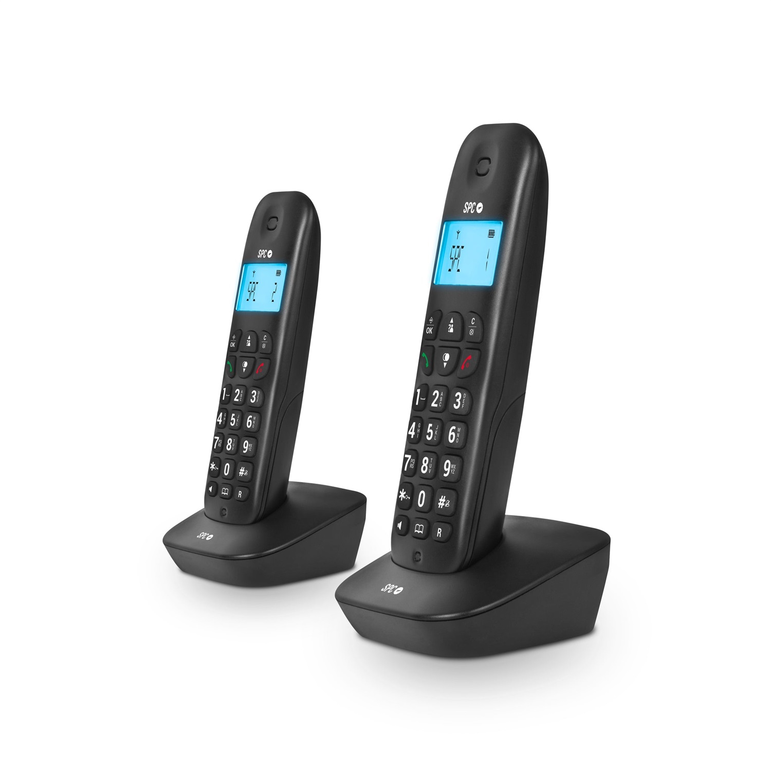 SPC Air Pro Duo - Telefono fisso cordless con display illuminato, ID chiamante, vivavoce, modalità Mute, rubrica a 20 contatti, compatibilità GAP e modalità ECO - Nero