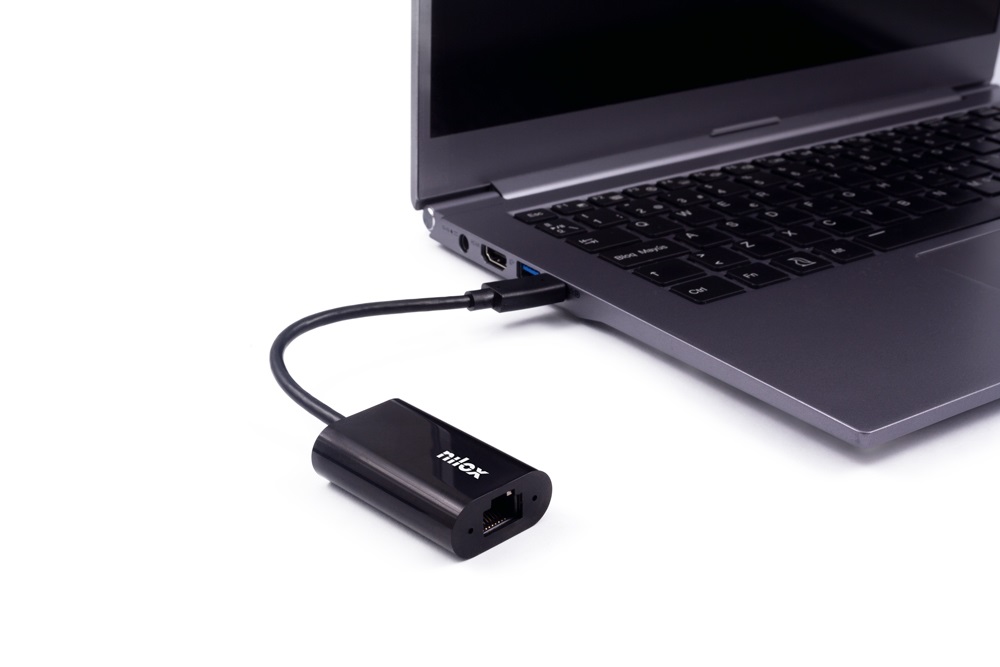 NILOX Adattatore USB-C a Ethernet RJ45 - 1000 Mbit/s, Nero