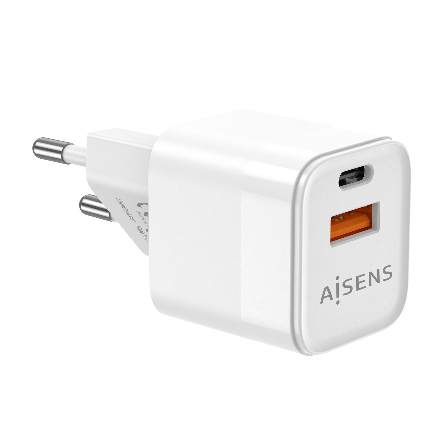 AISENS Caricatore GaN 30W con 1XUSB-C PD3.0 QC4.0 e 1XUSB-A QC3.0, Bianco