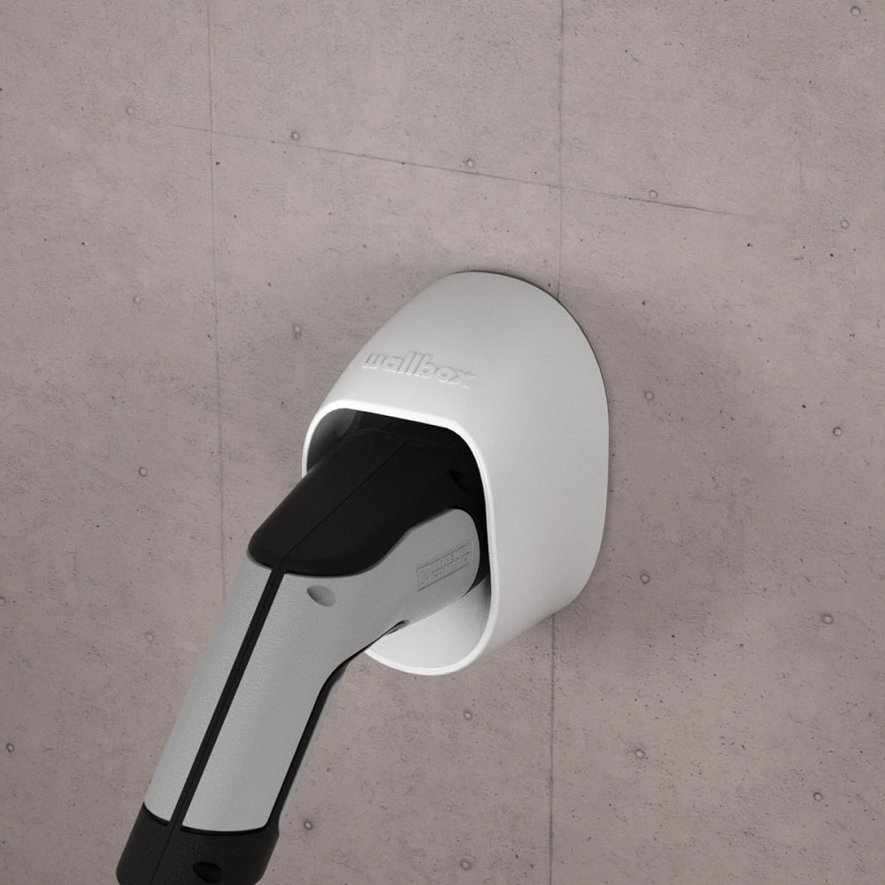 Wallbox Portacavo di Ricarica Tipo 2 - Supporto a Parete in Plastica per Cavo e Connettore - Bianco e Nero, Adatto per Interno ed Esterno