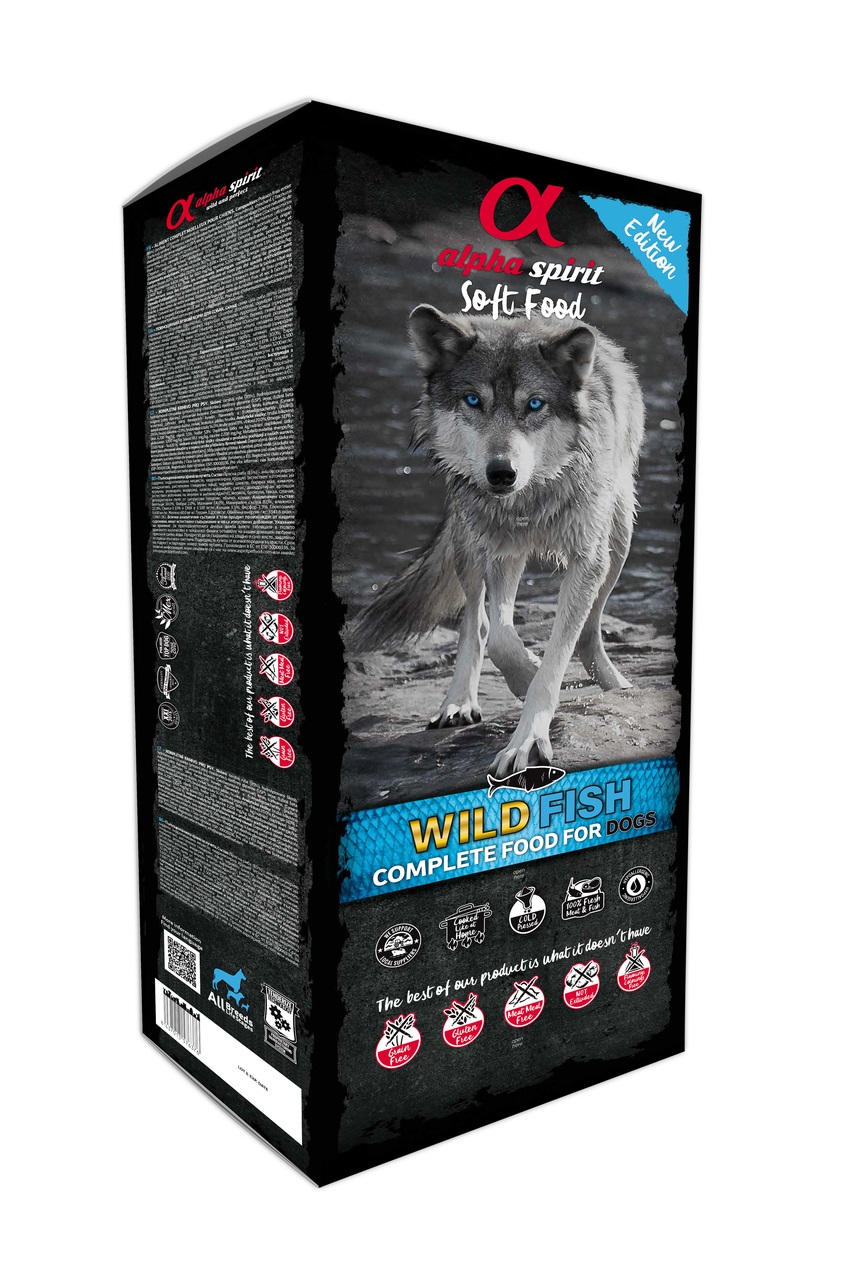 Alpha Spirit Wild Fish - Cibo Secco e Semi-Umido per Cani Adulti, 9 kg, Fino all'85% di Pesce Fresco, Senza Glutine e Cereali