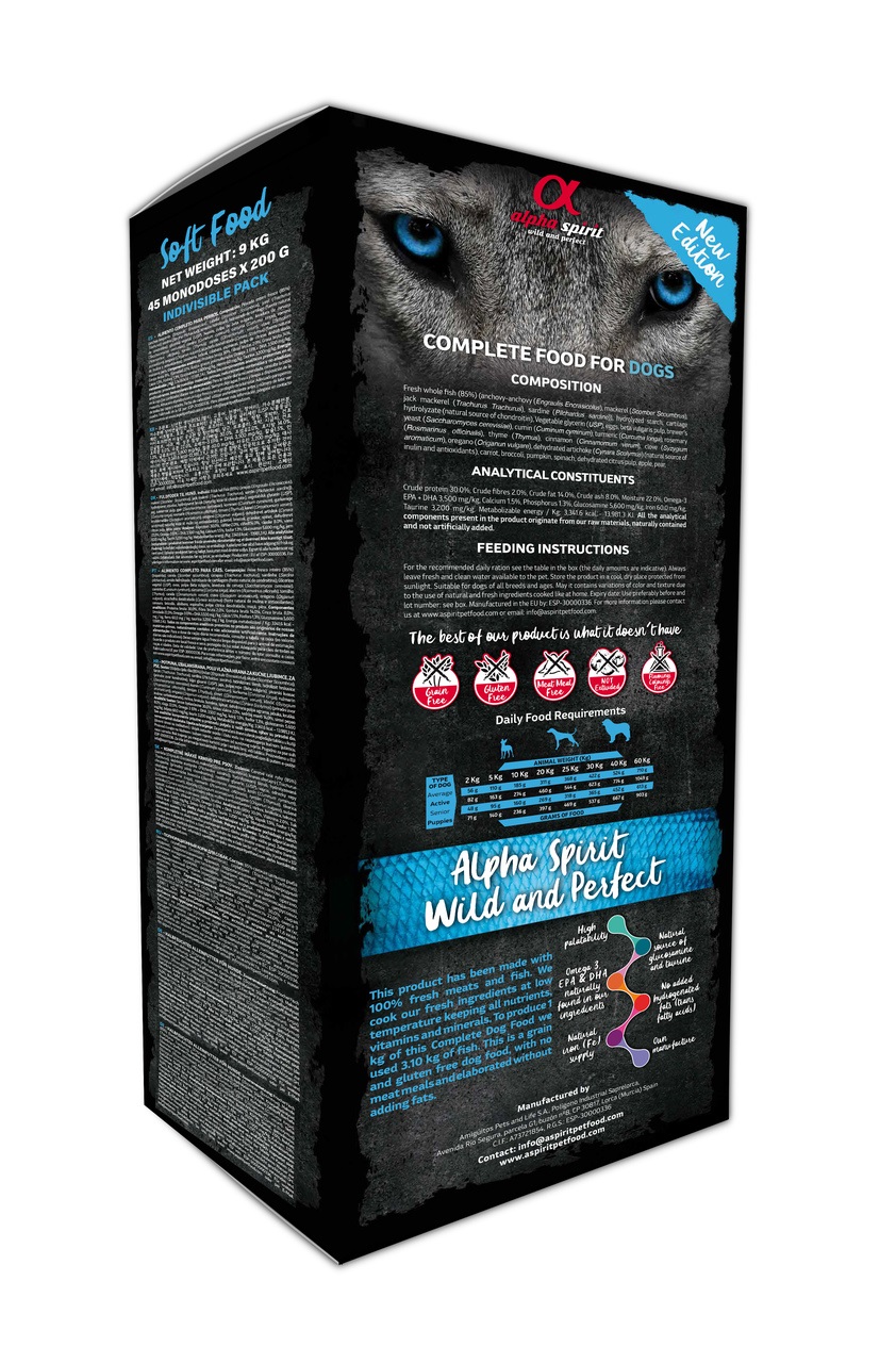 Alpha Spirit Wild Fish - Cibo Secco e Semi-Umido per Cani Adulti, 9 kg, Fino all'85% di Pesce Fresco, Senza Glutine e Cereali