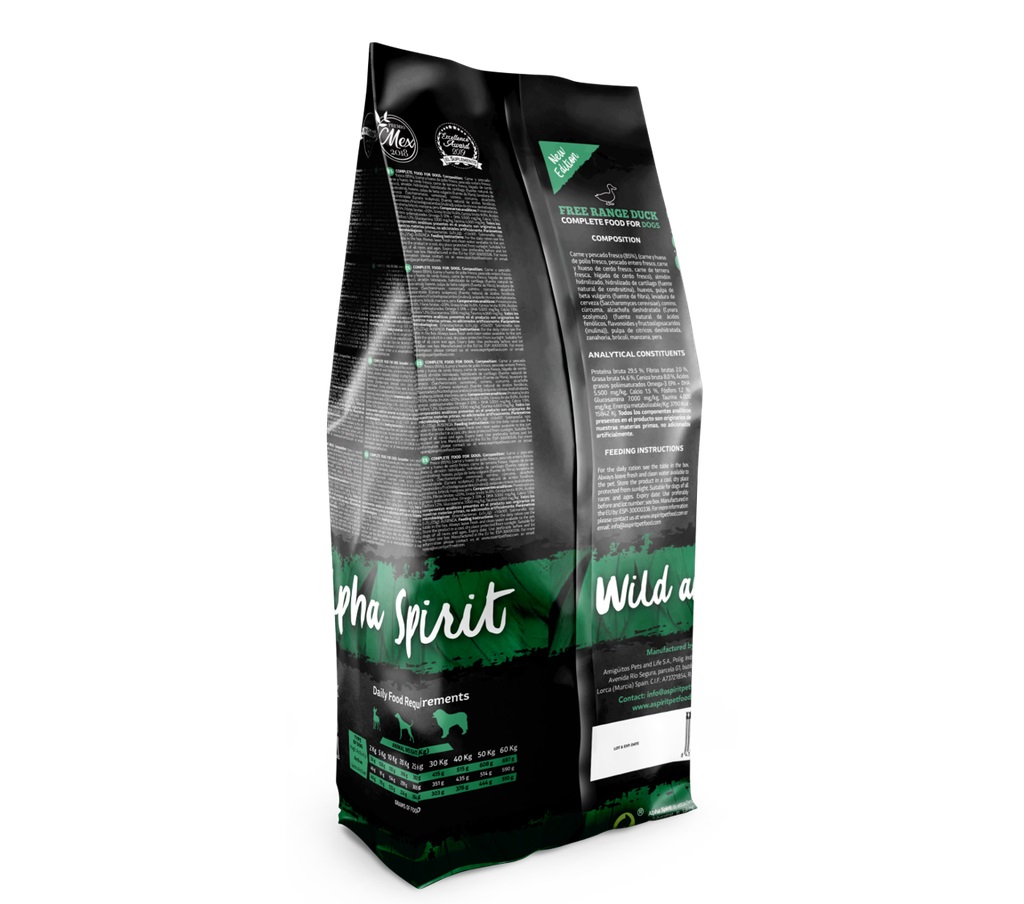 ALPHA SPIRIT Alimento Secco Completo per Cani con Anatra Free Range - 12 kg, Ricco di Proteine e Naturale