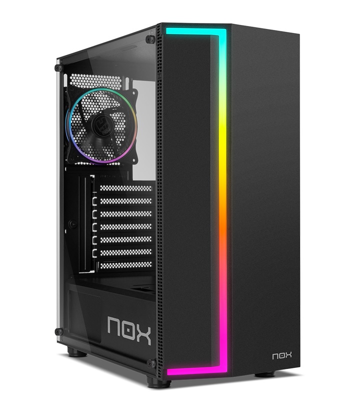 NOX Xtreme Products Infinity Gamma - Mid-Tower ATX/M-ATX/ITX con ARGB Dynamic Rainbow, Pannello Laterale in Vetro Temperato, Ventola ARGB da 120 mm e USB 3.0, Nero