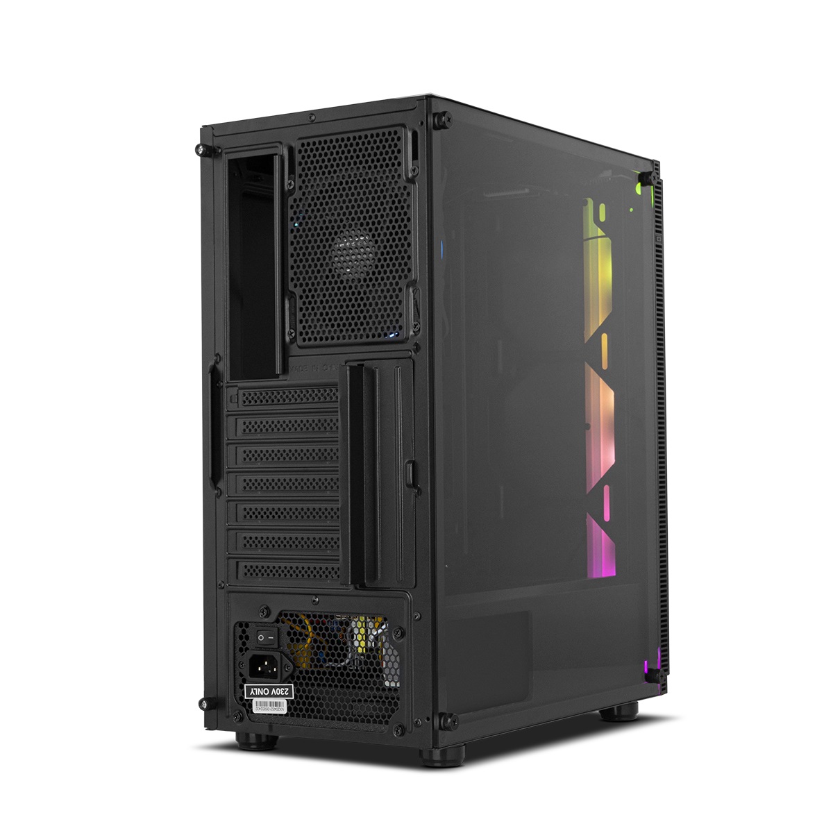 NOX Xtreme Products Infinity Gamma - Mid-Tower ATX/M-ATX/ITX con ARGB Dynamic Rainbow, Pannello Laterale in Vetro Temperato, Ventola ARGB da 120 mm e USB 3.0, Nero