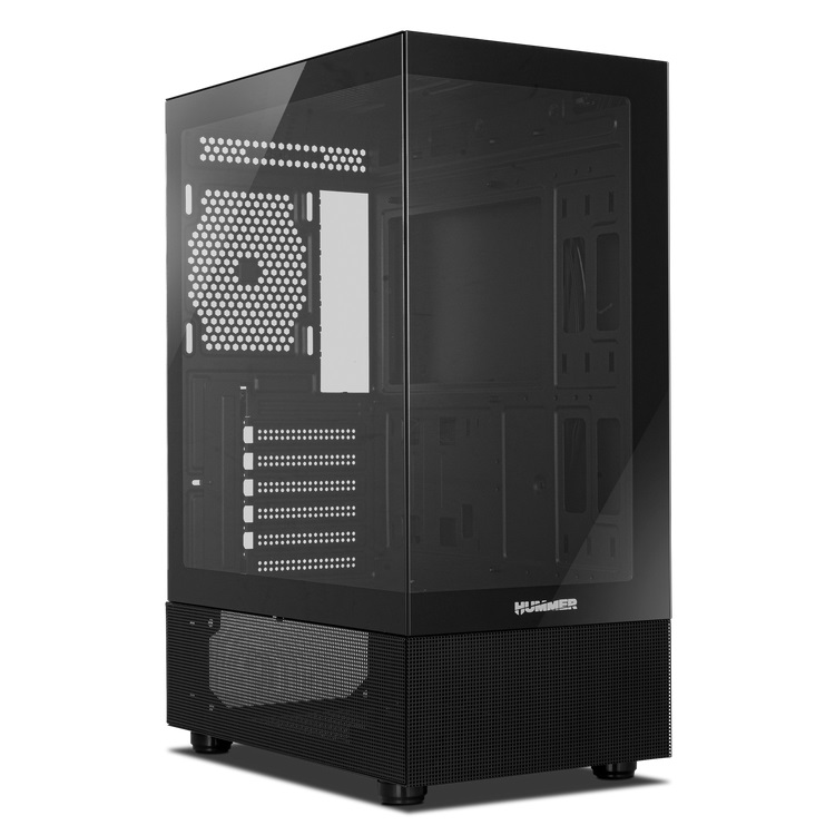 NOX Hummer Vision Black - Case Semi-tower ATX/M-ATX con vetro temperato, 5 slot per ventole, compatibile con schede grafiche fino a 300 mm, USB 3.0, Nero