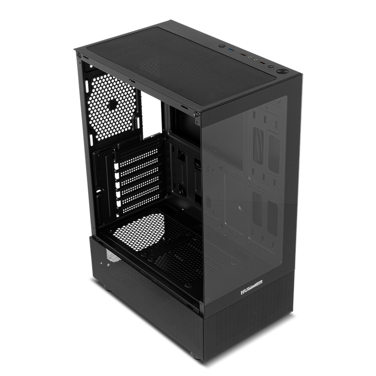 NOX Hummer Vision Black - Case Semi-tower ATX/M-ATX con vetro temperato, 5 slot per ventole, compatibile con schede grafiche fino a 300 mm, USB 3.0, Nero