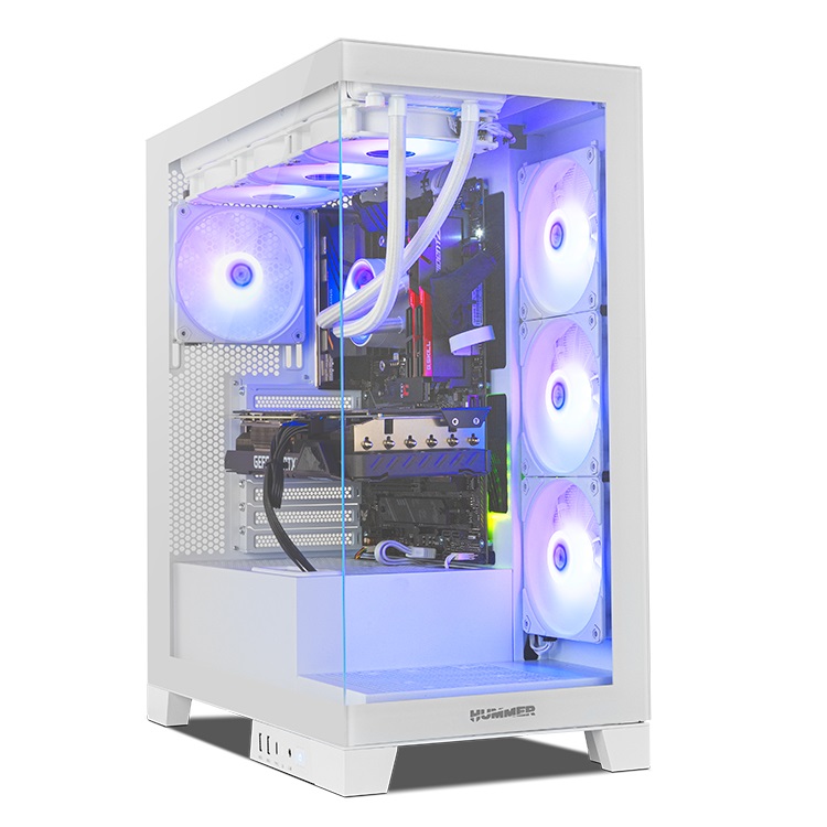 NOX Hummer Glock Semitower Bianco - Supporto ATX/M-ATX/ITX, Vetro Temperato, 10 Ventole, 4 Ventole da 120 mm Preinstallate, USB-C e USB 3.0