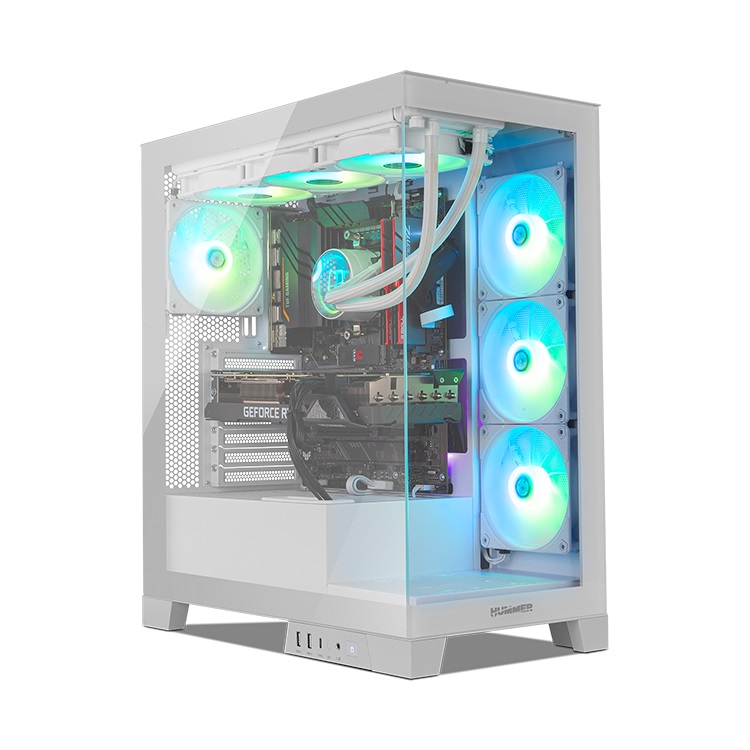 NOX Hummer Glock Semitower Bianco - Supporto ATX/M-ATX/ITX, Vetro Temperato, 10 Ventole, 4 Ventole da 120 mm Preinstallate, USB-C e USB 3.0