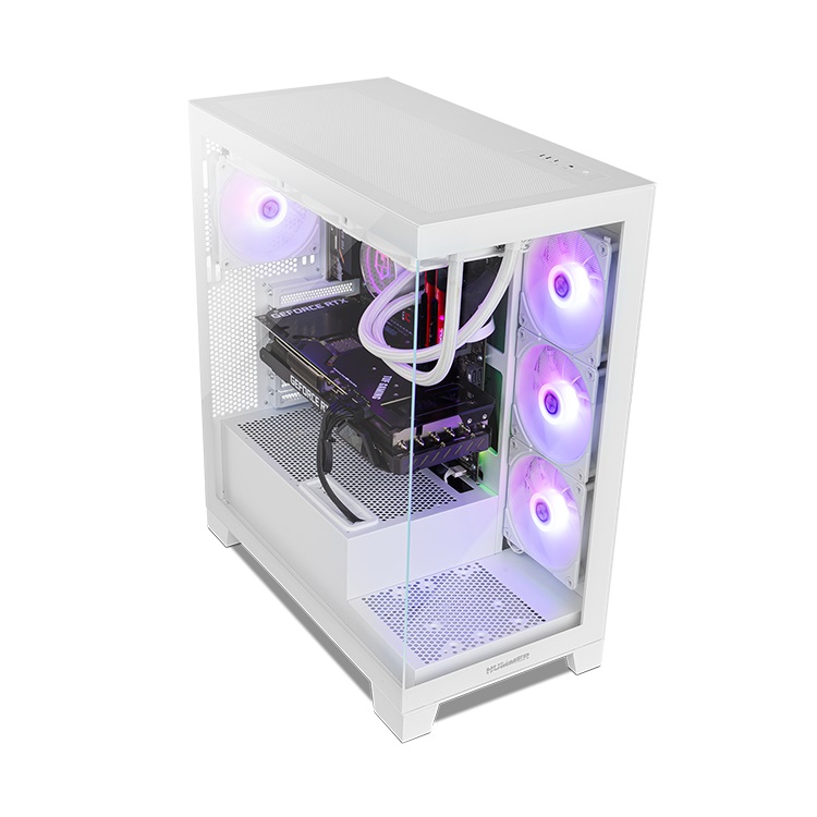 NOX Hummer Glock Semitower Bianco - Supporto ATX/M-ATX/ITX, Vetro Temperato, 10 Ventole, 4 Ventole da 120 mm Preinstallate, USB-C e USB 3.0