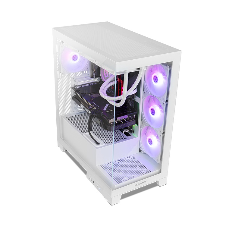 NOX Hummer Glock Semitower Bianco - Supporto ATX/M-ATX/ITX, Vetro Temperato, 10 Ventole, 4 Ventole da 120 mm Preinstallate, USB-C e USB 3.0