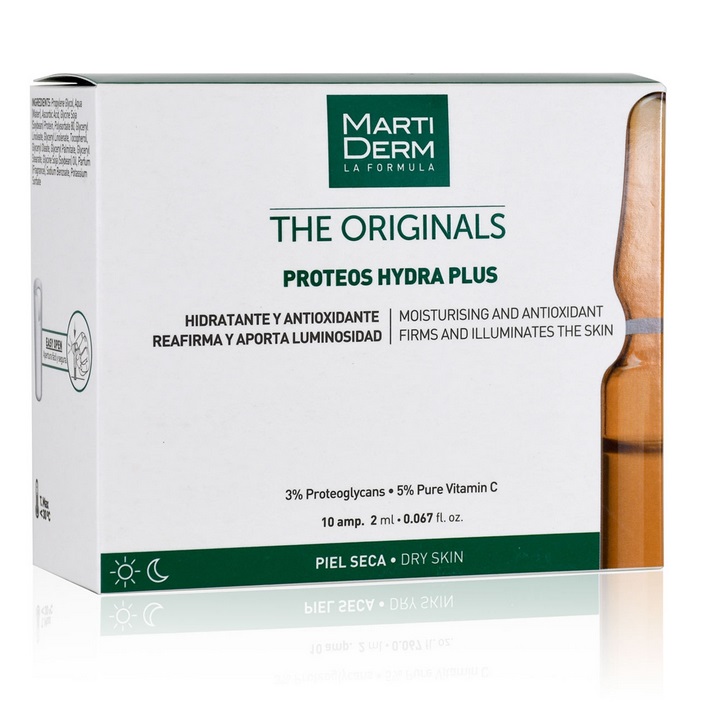 MartiDerm The Originals Proteos Hydra Plus - Siero Viso in Fiale 10x2 ml per Pelle Secca, Idratante e Anti-Aging