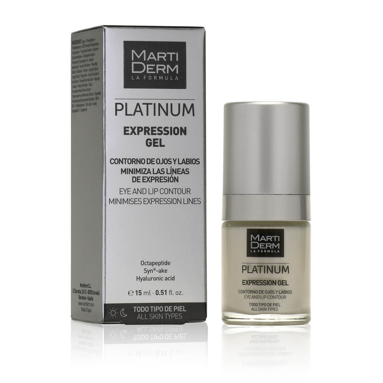 Martiderm Platinum Expression Gel Contorno Occhi e Labbra 15 ml - Riduce Rughe di Espressione, Idrata e Riempe